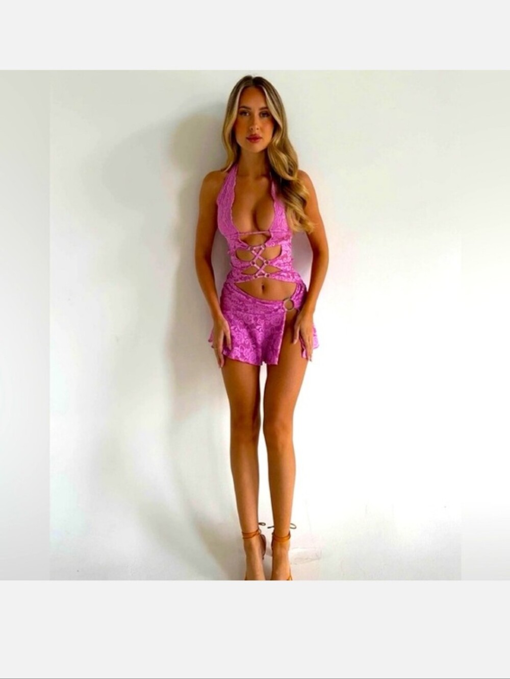 NWT Outcast Maeve Mini In Pink Purple Lace Floral Dress XS